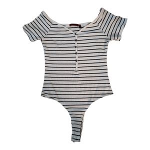 Red by BKE Striped Faux Henley Bodysuit